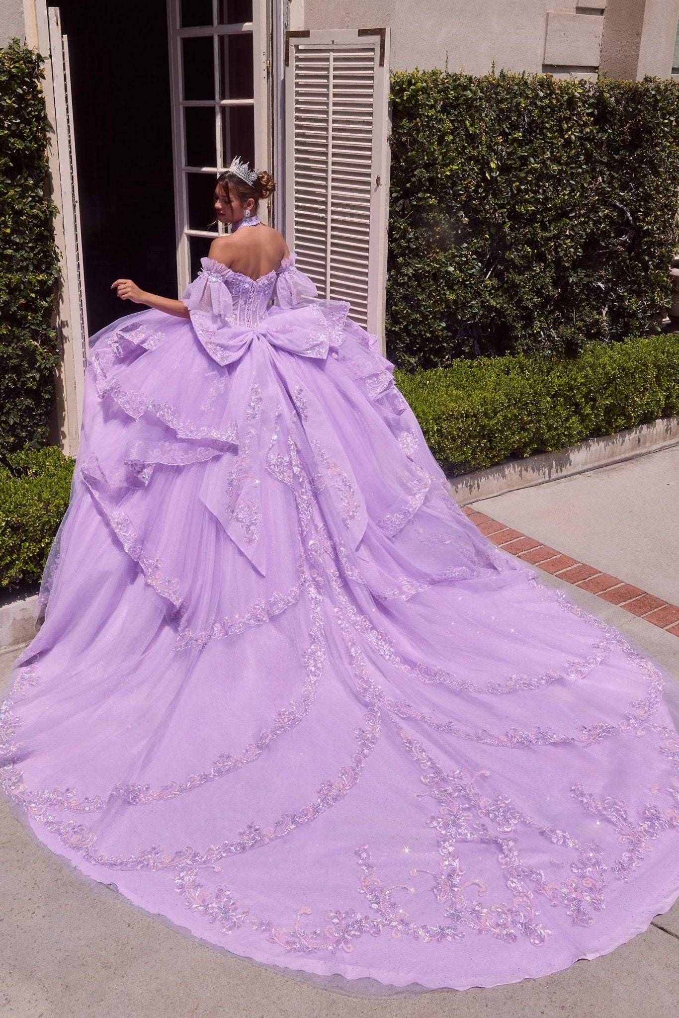 Embellished Choker Ball Gown in Dusty Blue, view 5