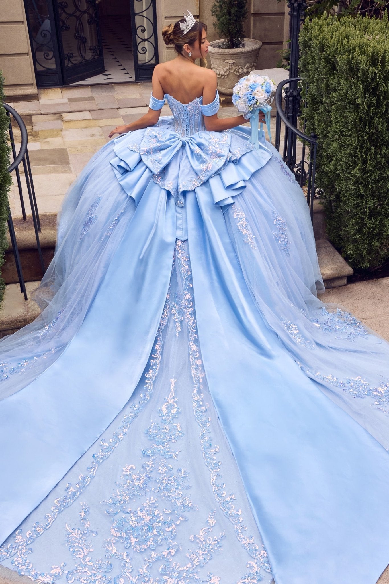 Beaded Corset Ball Gown in Lt Blue, view 2