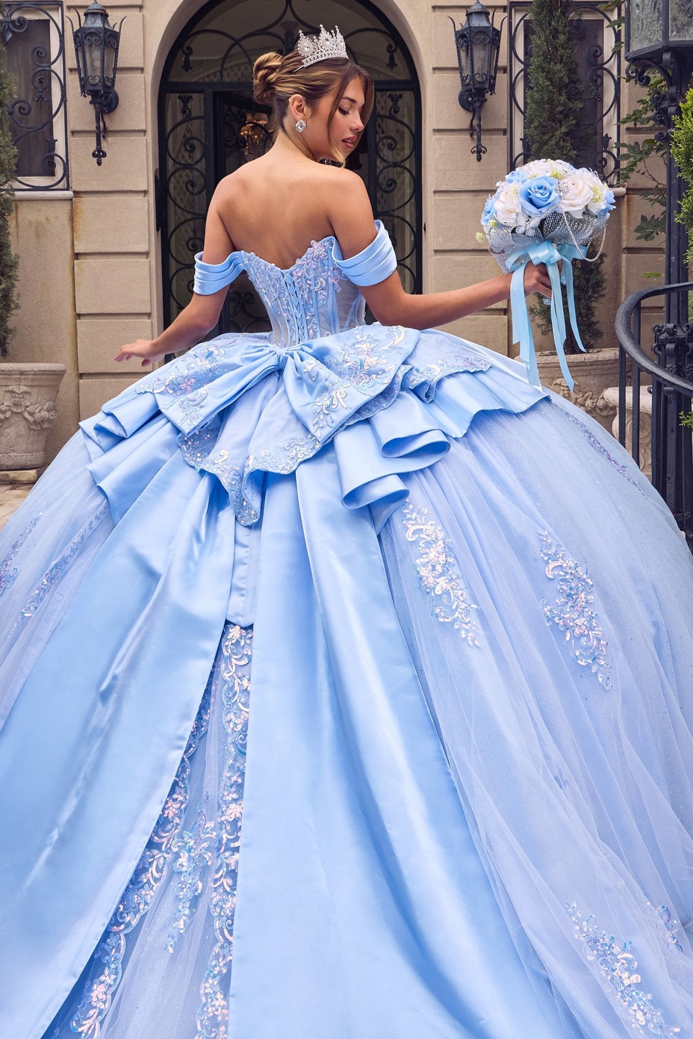 Beaded Corset Ball Gown in Lt Blue, view 4