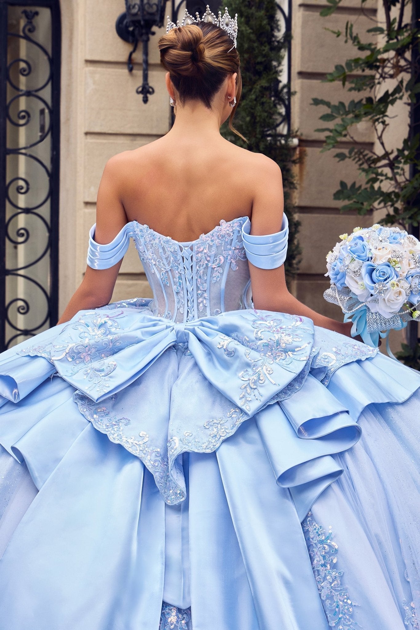 Beaded Corset Ball Gown in Lt Blue, view 5