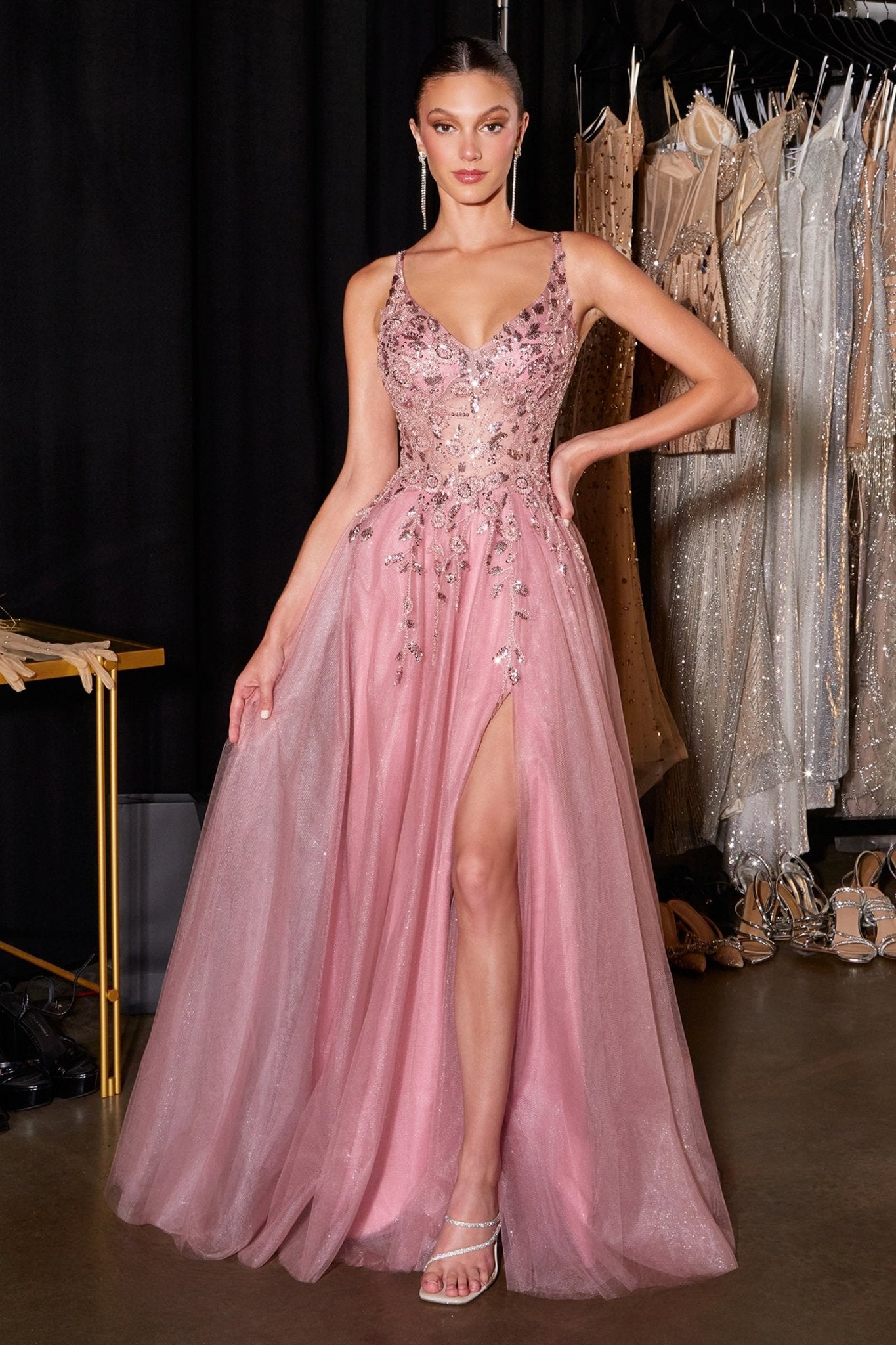 A-Line Gown in Black Nude, view 2