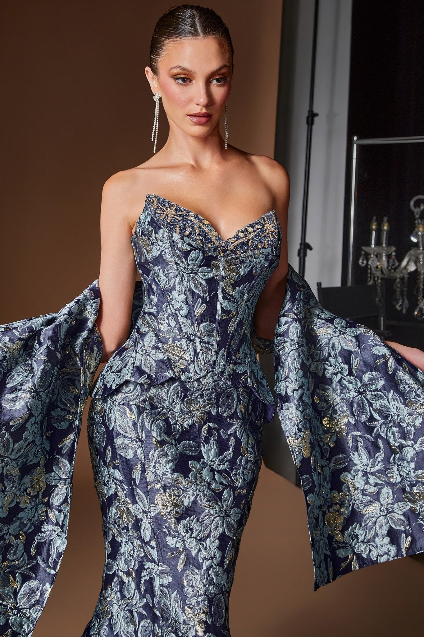 Mermaid Gown in Navy, view 3