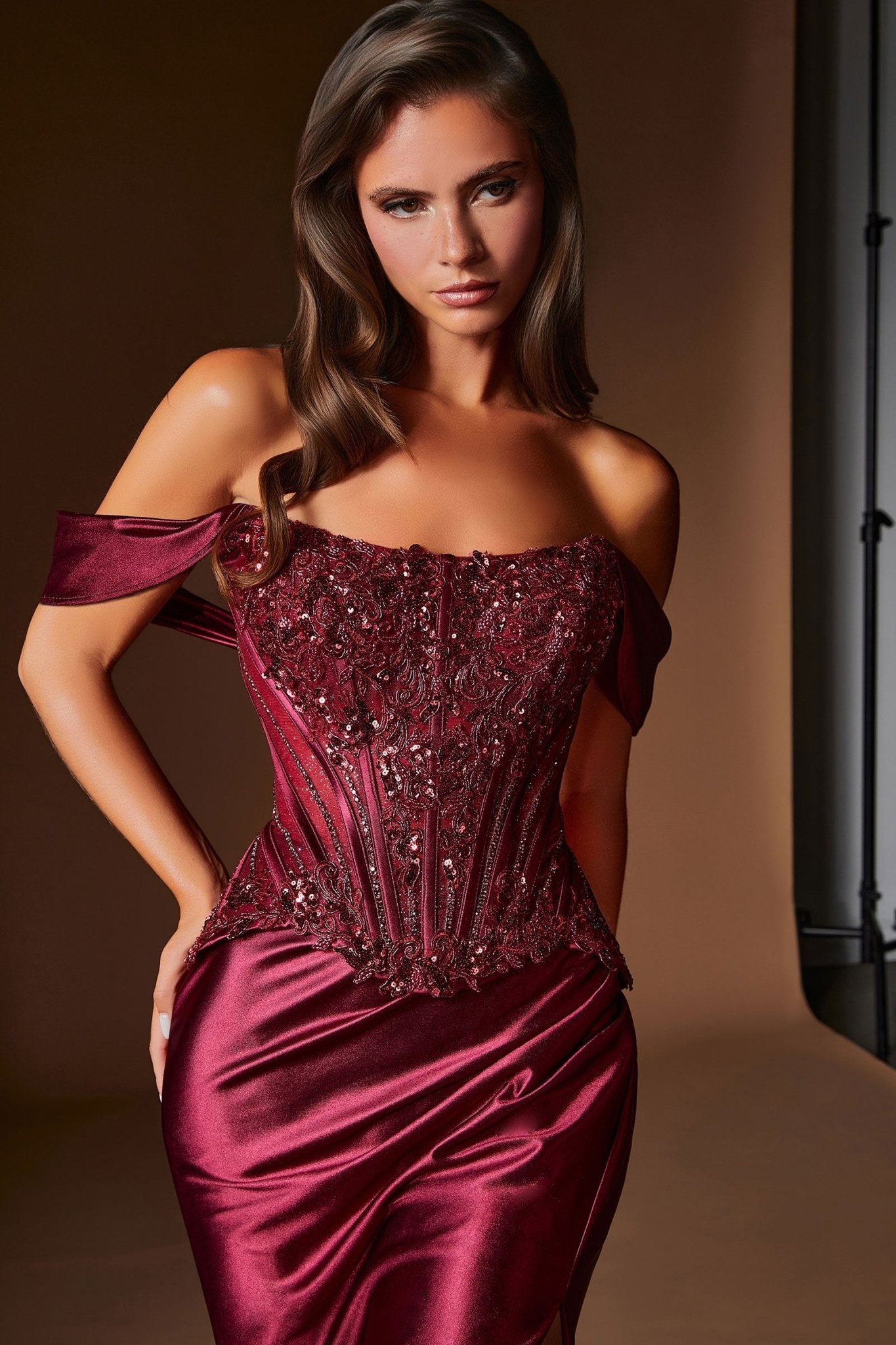 Fitted Gown in Burgundy, view 2