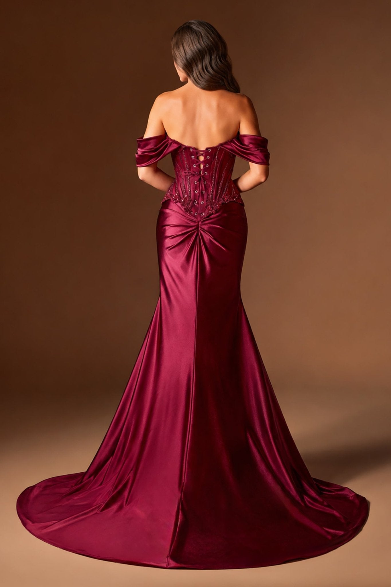 Fitted Gown in Burgundy, view 3
