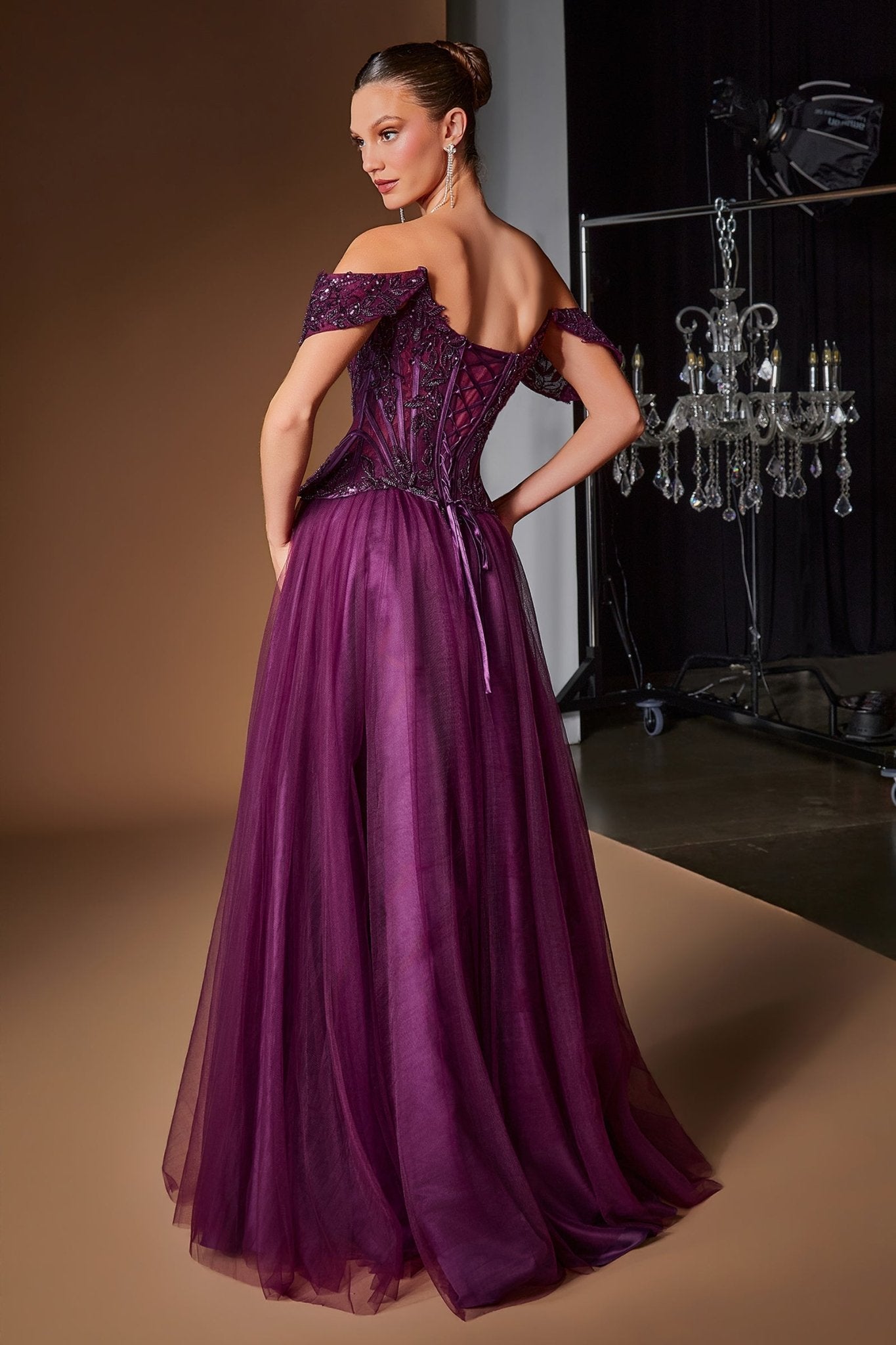 A-Line Gown in Eggplant, view 3