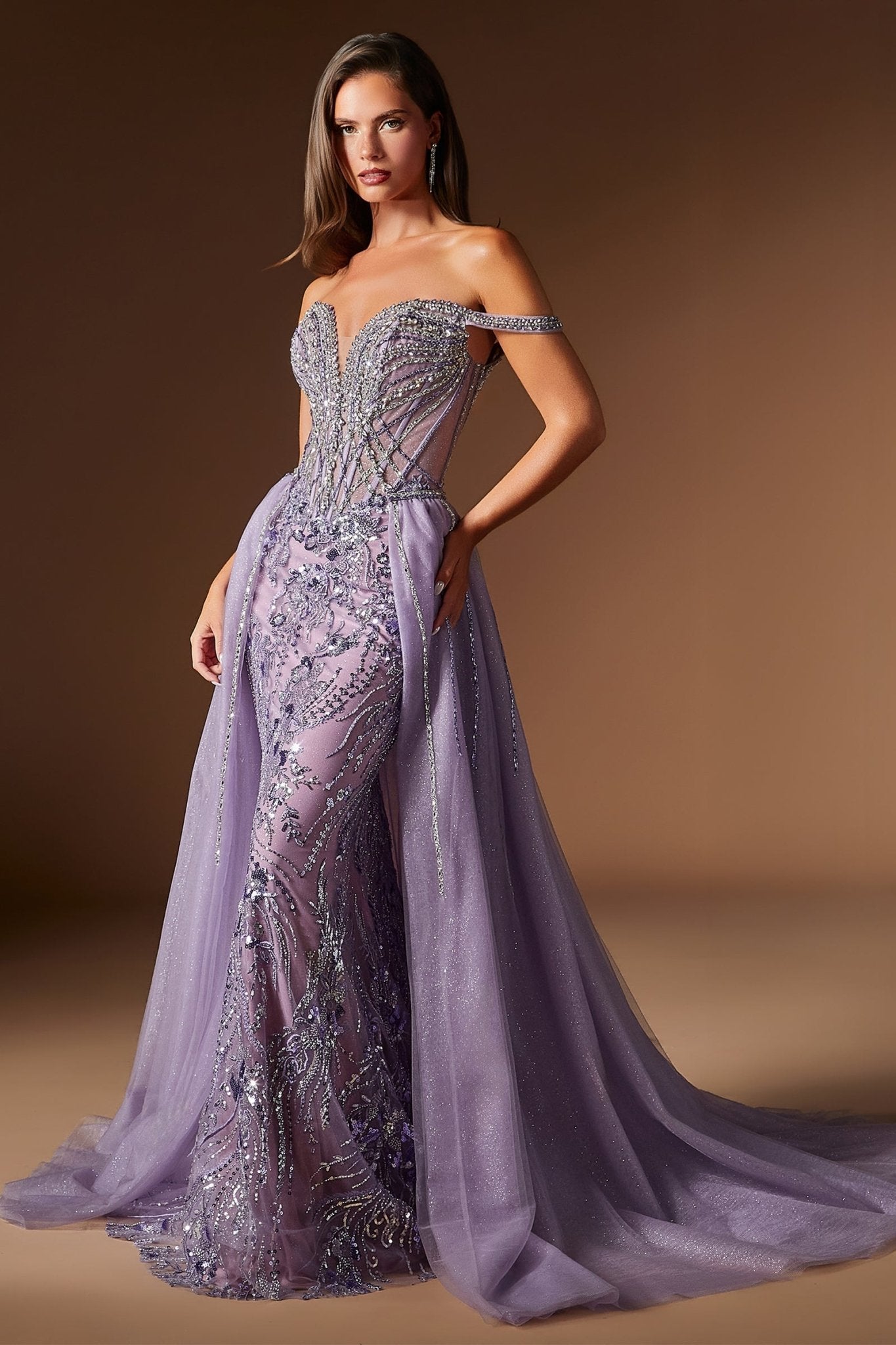 Crystal Mermaid Gown in English Violet, view 4