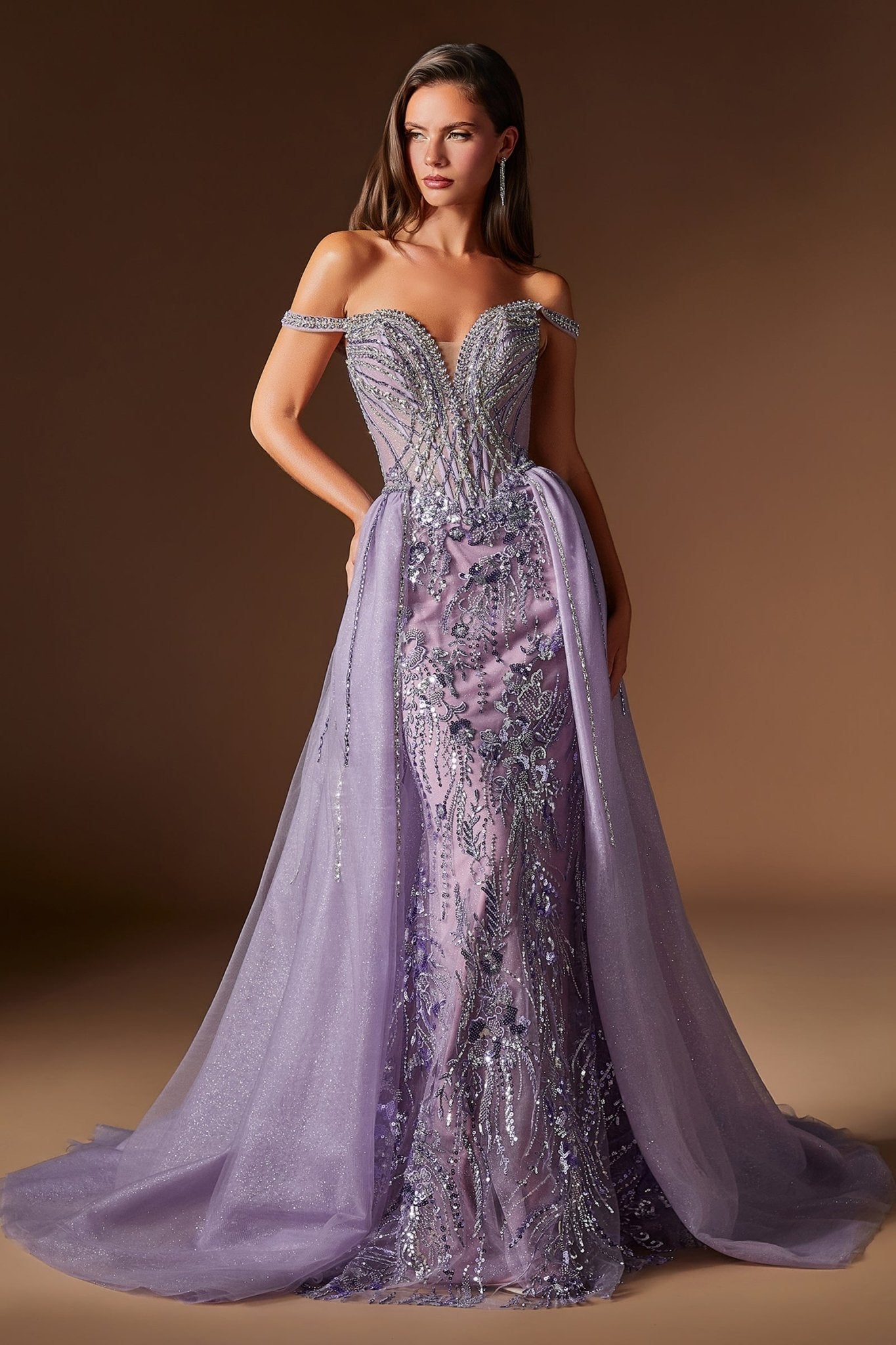 Crystal Mermaid Gown in English Violet, view 5